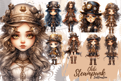 Chibi Steampunk Watercolor Clipart 76940193.png