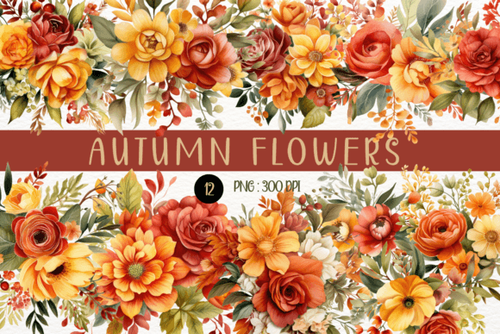 Autumn Flowers Watercolor Clipart PNG 76939405.png
