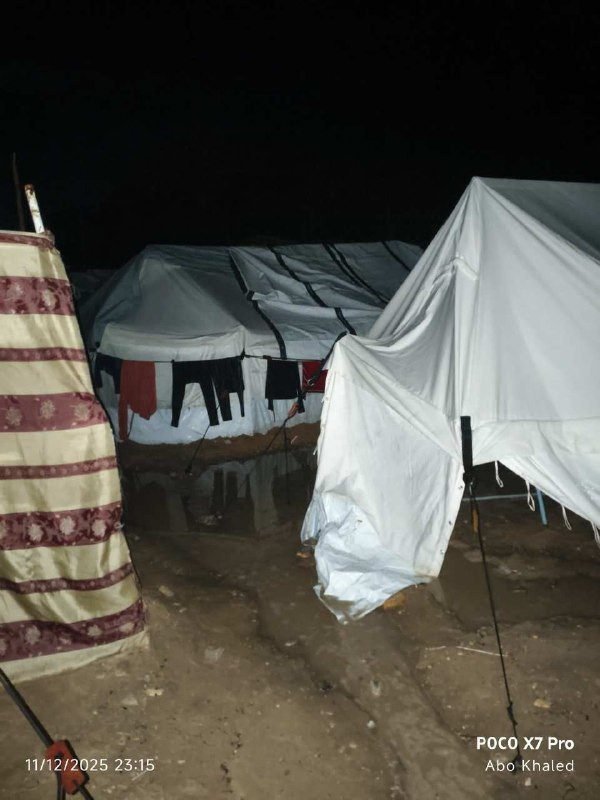 غرق خيام النازحين في منطقة الصفطاوي شمال مدينة غزة...
