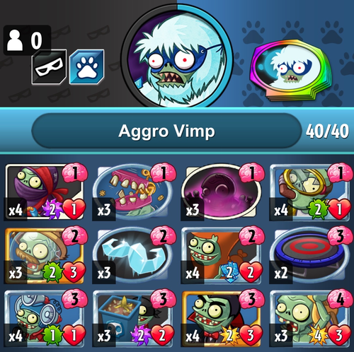 Aggro
Spark cost: 3,050 (budget)
Apply pressure with cheap, yet threatening zombies. Then set up Vimpire to do big damage to the opponent's face. Surfer and your tricks help end matches
Note: Deck can be somewhat difficult to pilot