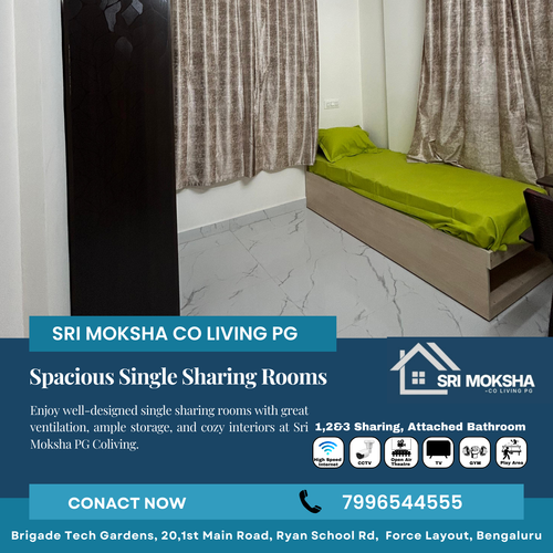 Our single sharing rooms at Sri Moksha PG Coliving