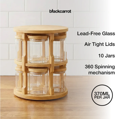 Black Carrot Revolving Spice Jar Set of 10 | Airtight Lead-Free Glass Jars (370ml).png