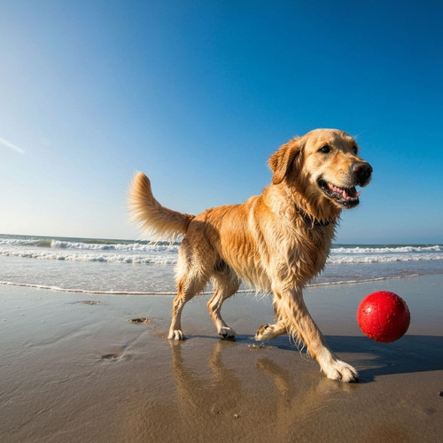 dog playing beach