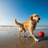 dog playing beach