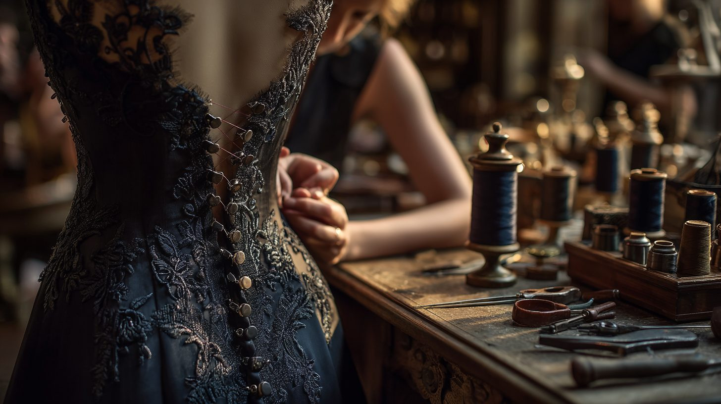 Установка крючков на спине вечернего платья