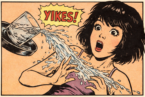 Firefly gpt image 1970s teen comic panel showing a glass of water falling off a tray and spilling on.png