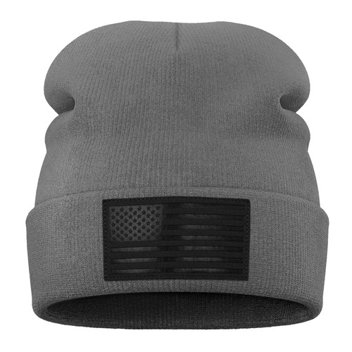 1 Beanie Front Gray Brown Leather Flag Patch.jpg