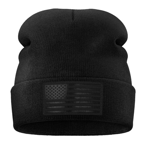 1 Beanie Front Black Brown Leather Flag Patch.jpg