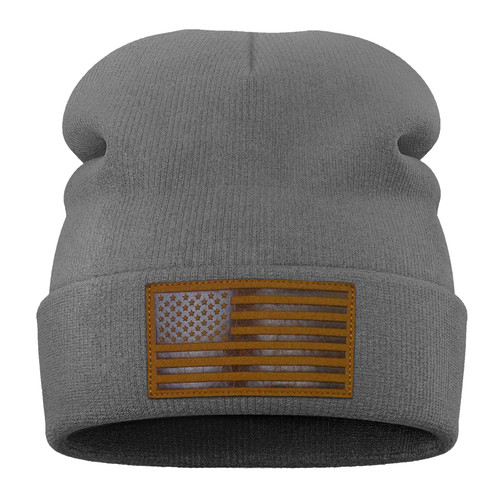 1 Beanie Front Gray Brown Leather Flag Patch (1).jpg