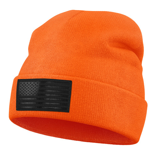2 Beanie Side Neon Orange Black Leather Flag Patch.jpg