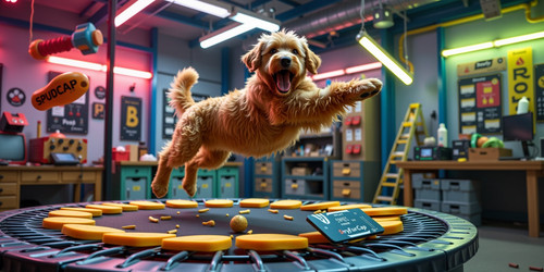 A hyper realistic ultra detailed scene of a massive bouncy golden labradoodle named Bella B Bouncy D.jpg