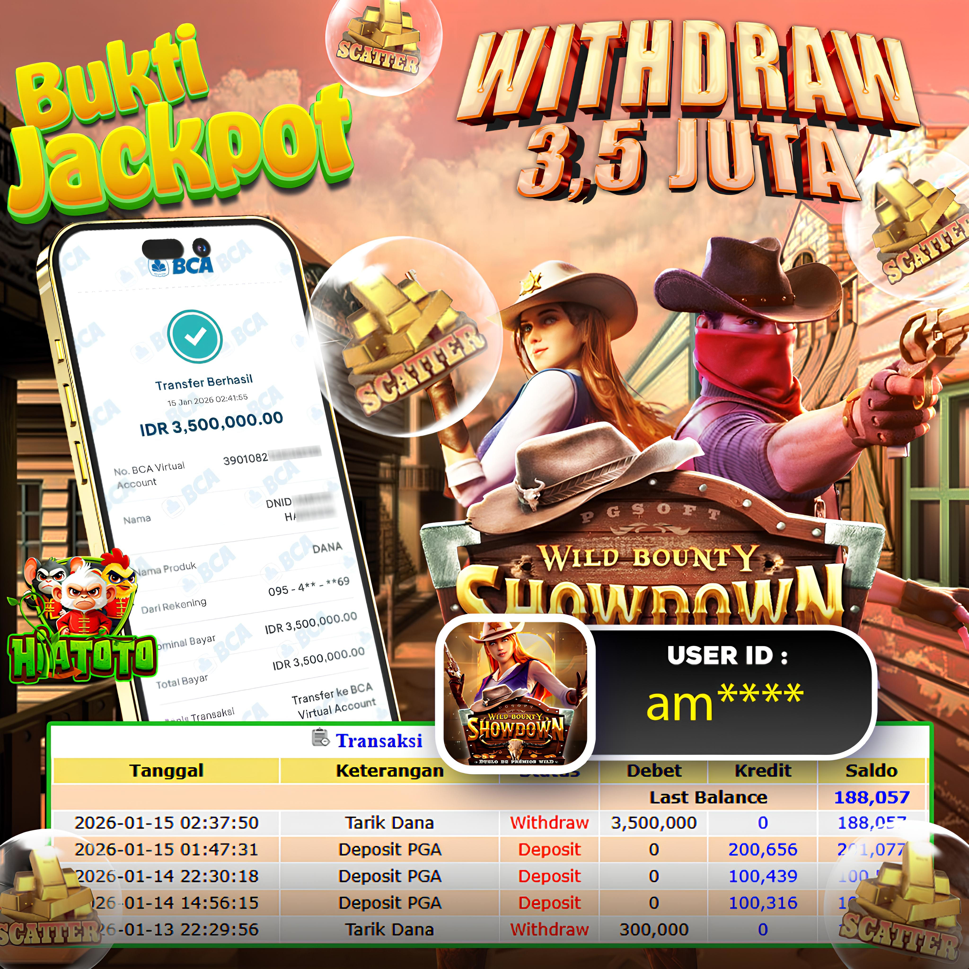 HIATOTO JACKPOT!!! Jackpot WILD BOUNTY   Sebesar Rp,3.500.000 Juta Di Bayar Lunas!