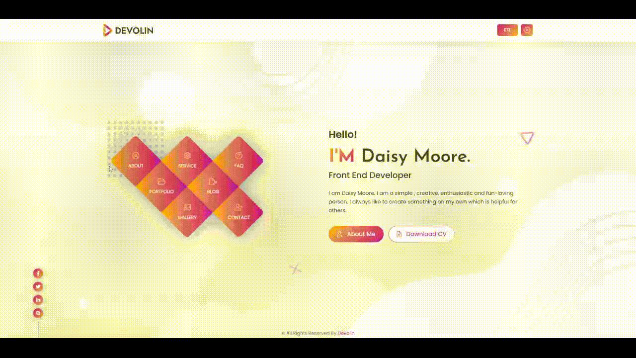 Personal Portfolio/CV/Resume React JS Template - Devolin