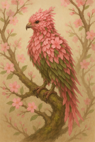 Cherry Blossom Hued Hawk on Branch.png