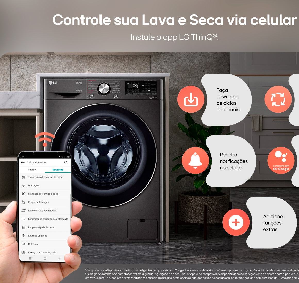 Lava e Seca LG Smart VC2 14kg Black Inox com Inteligência Artificial AIDD (CV9014BC2)