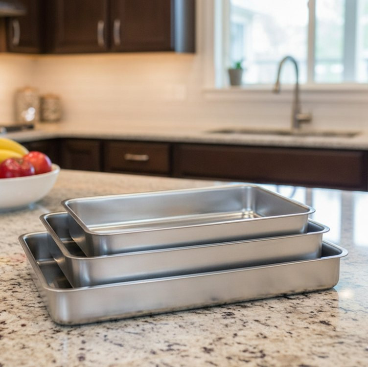 Jogo 3 Formas Assadeiras Retangular Alumínio Bolo Forno Kit Alumínio