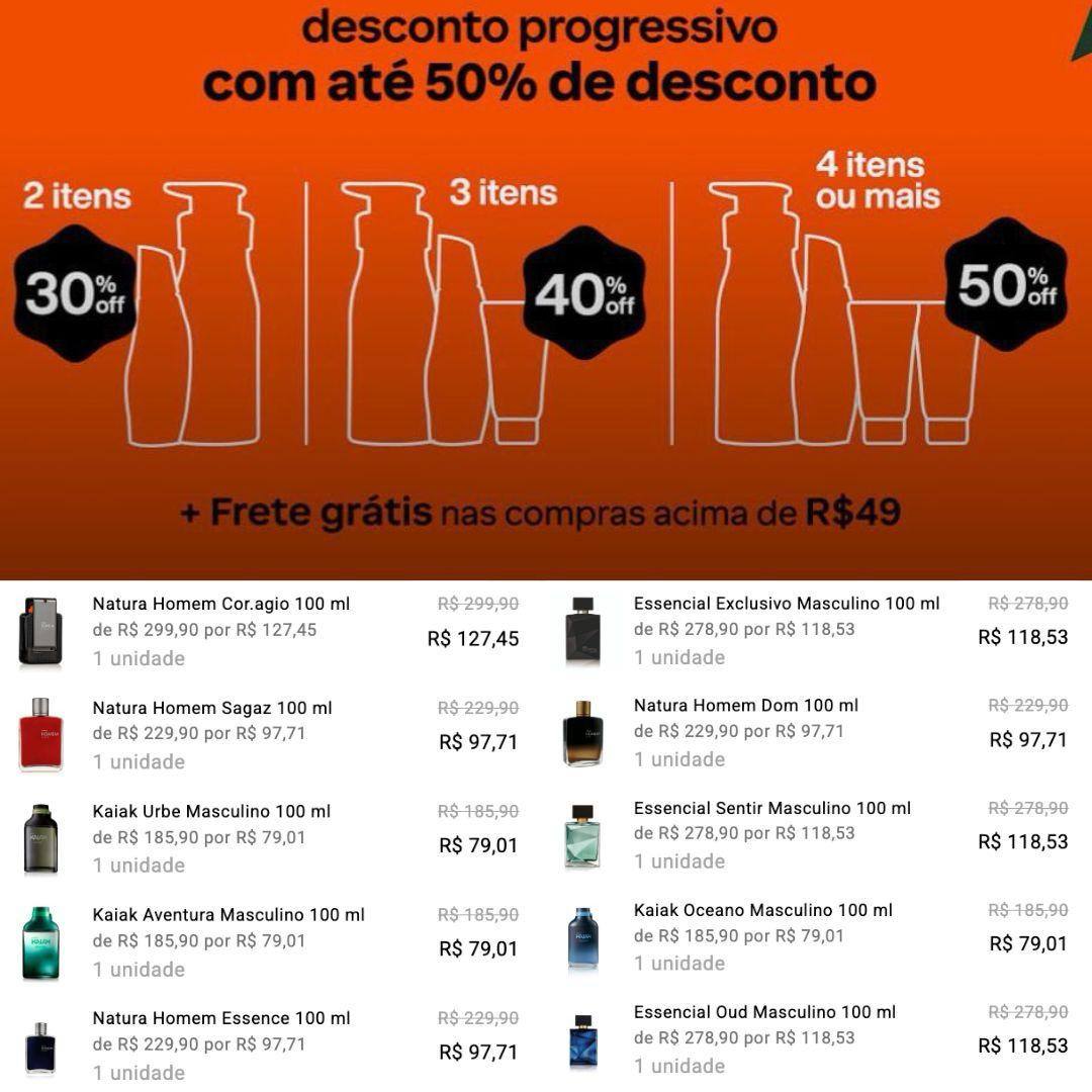 DESCONTO PROGRESSIVO NATURA DE ATÉ 50% + CUPOM DE 15% OFF