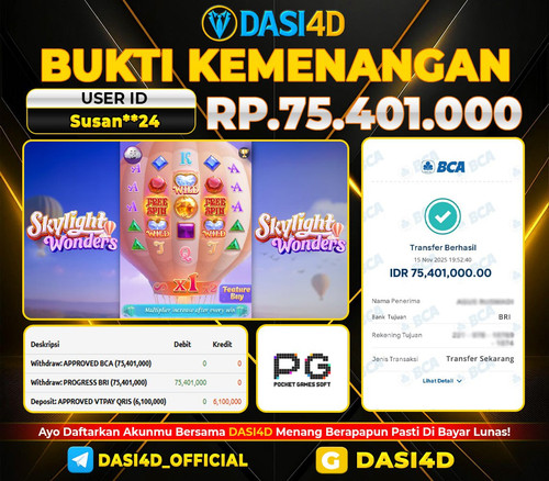 BUKTI KEMENANGAN 15 NOVEMBER  2025 DI SKYLIGHT WONDERS RP.75.401.000