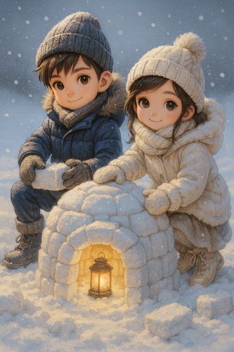 20251209 1247 Kids Building Igloo remix 01kc0ze8c7e2n839mm9bzt8kgn.png