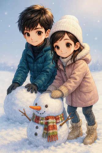 20251209 1254 Kids Building Snowman remix 01kc0ztvabej1behgaq6wsayz8.jpg