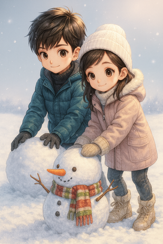 20251209 1254 Kids Building Snowman remix 01kc0ztvabej1behgaq6wsayz8.png