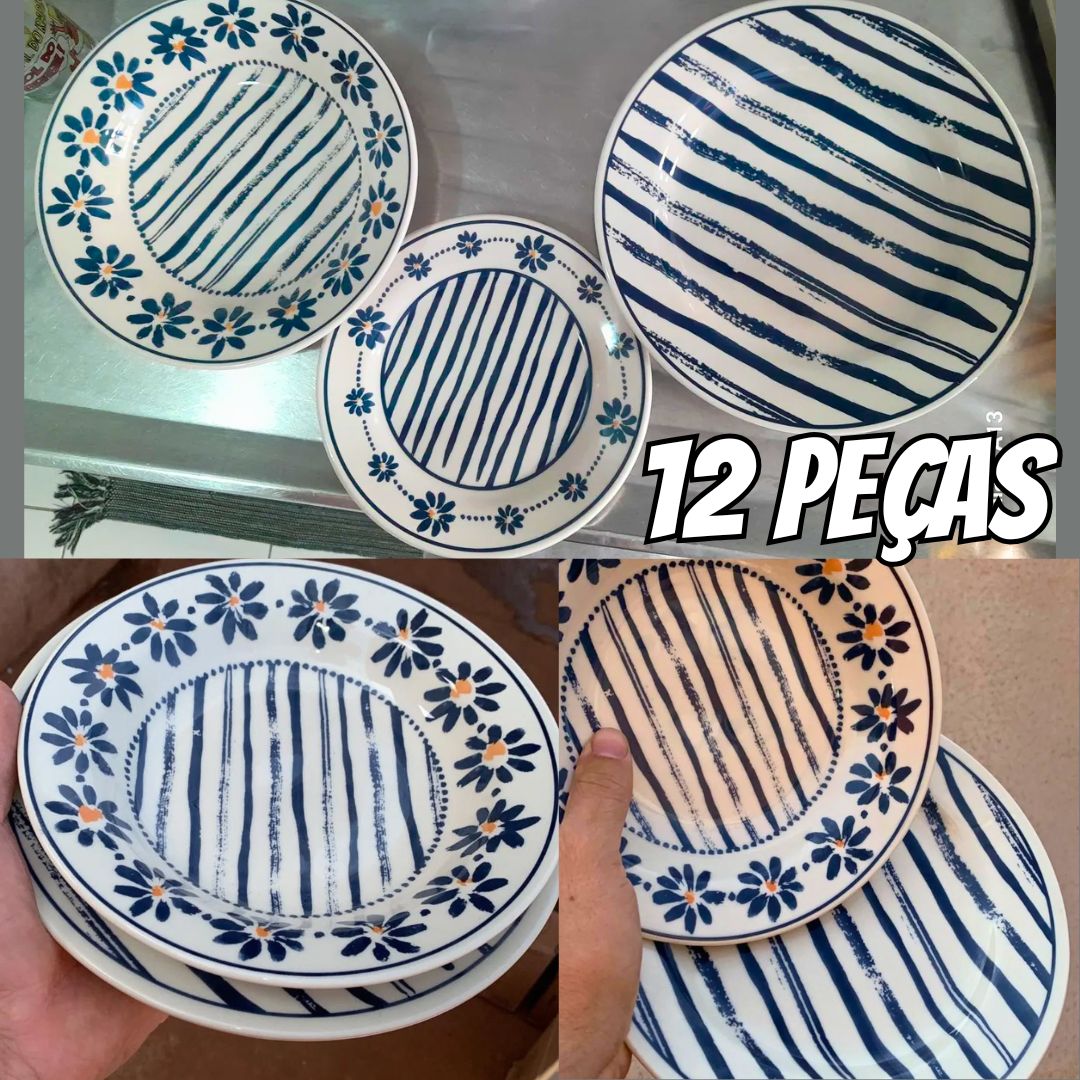Aparelho De Jantar 12 Peças Biona Margaridas Donna 24
