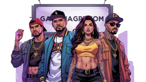 A group of four Bollywood hip hop stars—two men, two women—diverse looks, modern streetwear mixed wi.jpg