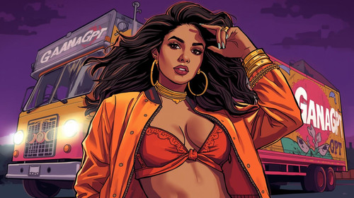 A sexy Indian hip hop star with wavy hair, nose ring, heavy gold bangles, and oversized gold earring.jpg