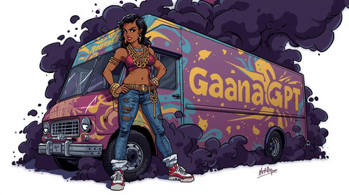 A fierce sexy Indian woman in street hip hop attire—crop top, denim, gold chains—standing against a .jpg