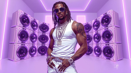 A Bollywood rap superstar, lean and stylish, wearing white designer streetwear, diamond chains, ring.jpg