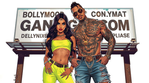 A power couple of Bollywood hip hop artists posing together. The woman has dramatic eyes, glossy lip.jpg