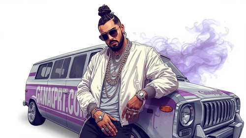 Handsome Bollywood hip hop star with sharp jawline, stylish beard, and braided top knot hair. Wearin.jpg