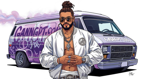 Handsome Bollywood hip hop star with sharp jawline, stylish beard, and braided top knot hair. Wearin.jpg