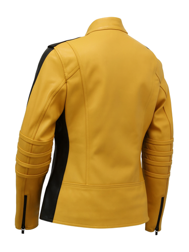 Kill Bill Womens Cosplay Yellow Biker Leather Jacket 3.png