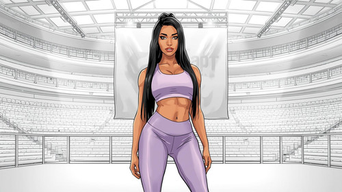 A stunning Indian fitness styled hip hop star stands inside an all white music arena where the seati.jpg