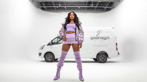 A glamorous Bollywood hip hop diva stands confidently inside a pure white seamless photography studi.jpg