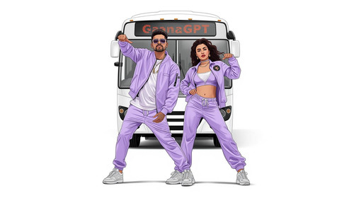 Bollywood hip hop male and female duo. Both wear matching light purple streetwear outfits. Backgroun.jpg