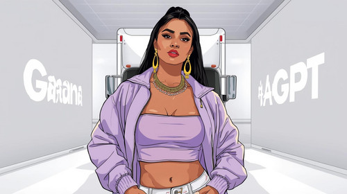 Sexy Indian hip hop woman in light purple jacket over a lavender tube top. Bold gold earrings. Entir.jpg