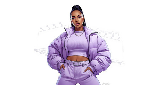 Bollywood rapper posing under bright white studio lights, with only her clothing in soft lavender to.jpg