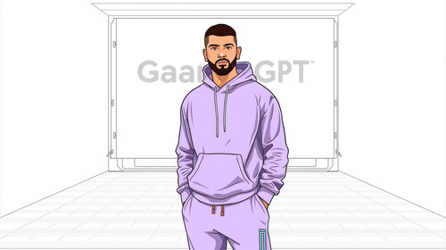 A handsome Bollywood rapper with trimmed beard, undercut hairstyle, wearing light purple streetwear .jpg