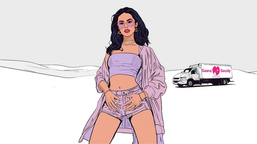 Bollywood hip hop beauty in lavender crop top and light purple flowing jacket, standing in a surreal.jpg