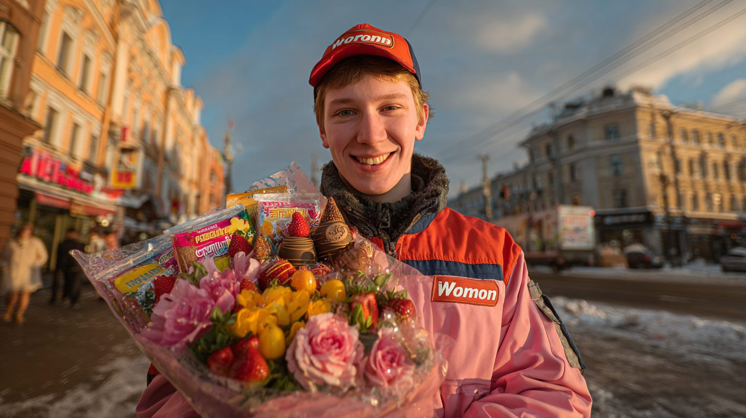 Курьер доставляет съедобный букет в Томске с упаковкой для сохранения свежести