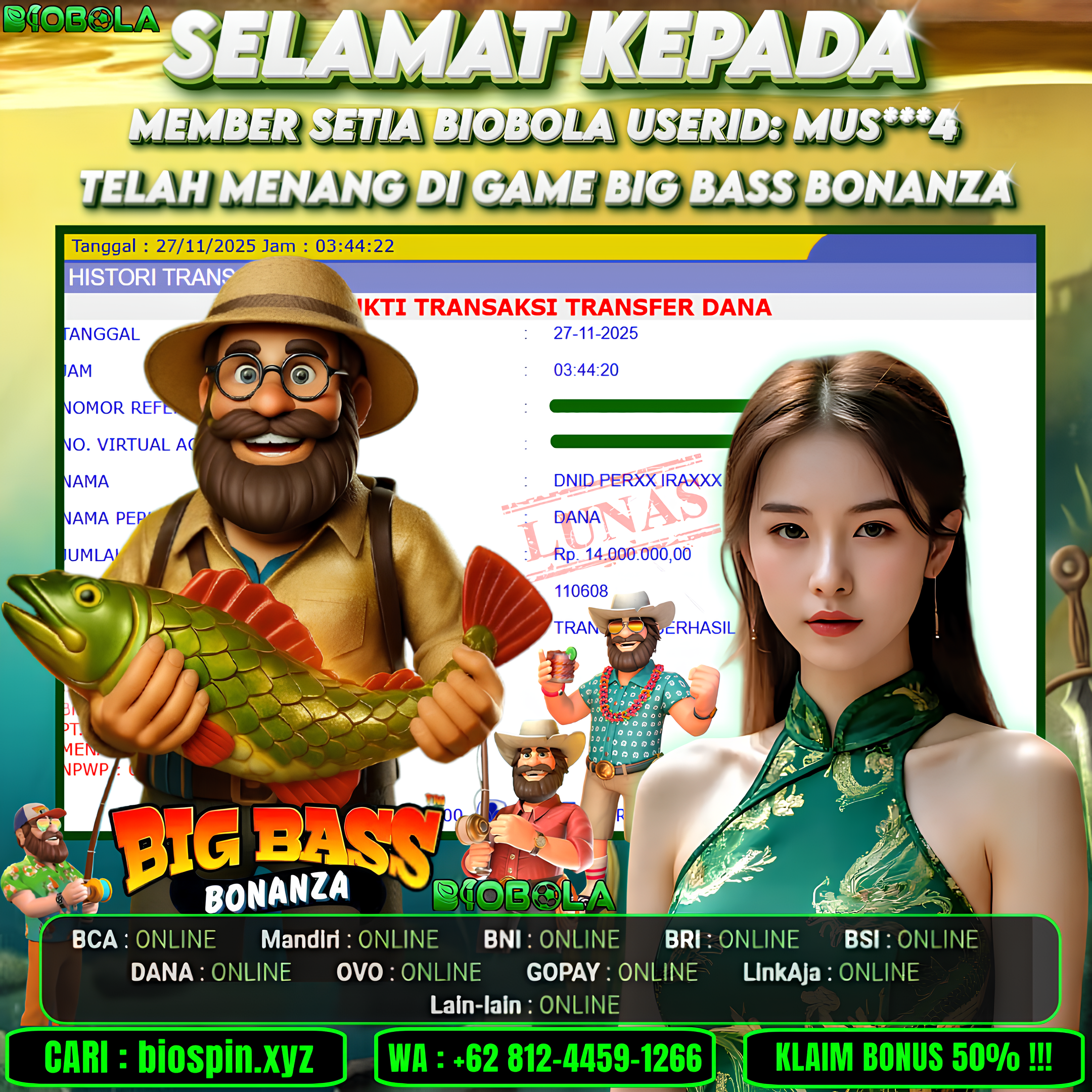 JP BIG BASS BONANZA 14 JT DI BAYR LUNAS !!