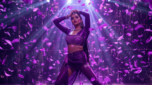 A breathtaking Indian dance icon performs in a glossy purple latex outfit that gleams under the ultr.jpg