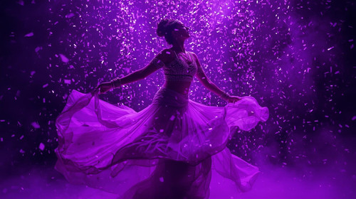 A captivating Indian music video sensation performs in a sensuous purple chiffon outfit with shimmer.jpg