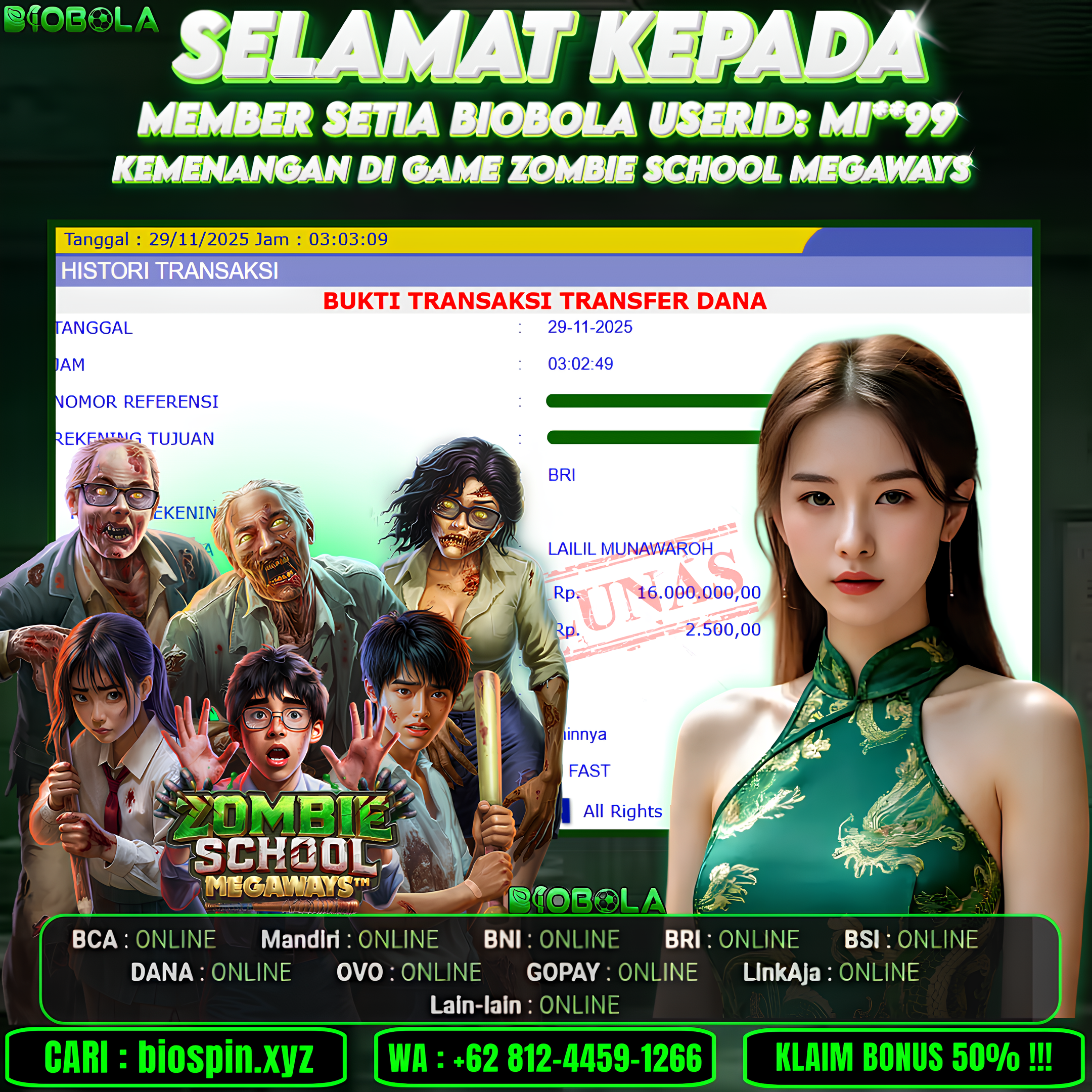 JP ZOMBIE SCHOOL MEGAWAYS 16 JT DI BAYR LUNAS !!
