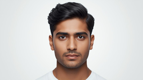 Hyperrealistic portrait of a North Indian male with Side Swept Hair, front facing, clean white backg.jpg