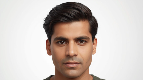 Hyperrealistic portrait of a North Indian male with Side Swept Hair, front facing, clean white backg.jpg