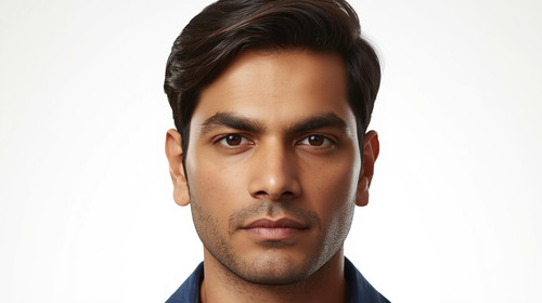 Hyperrealistic portrait of a North Indian male with Side Swept Hair, front facing, clean white backg.jpg