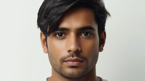Hyperrealistic portrait of a North Indian male with Side Swept Hair, front facing, clean white backg.jpg